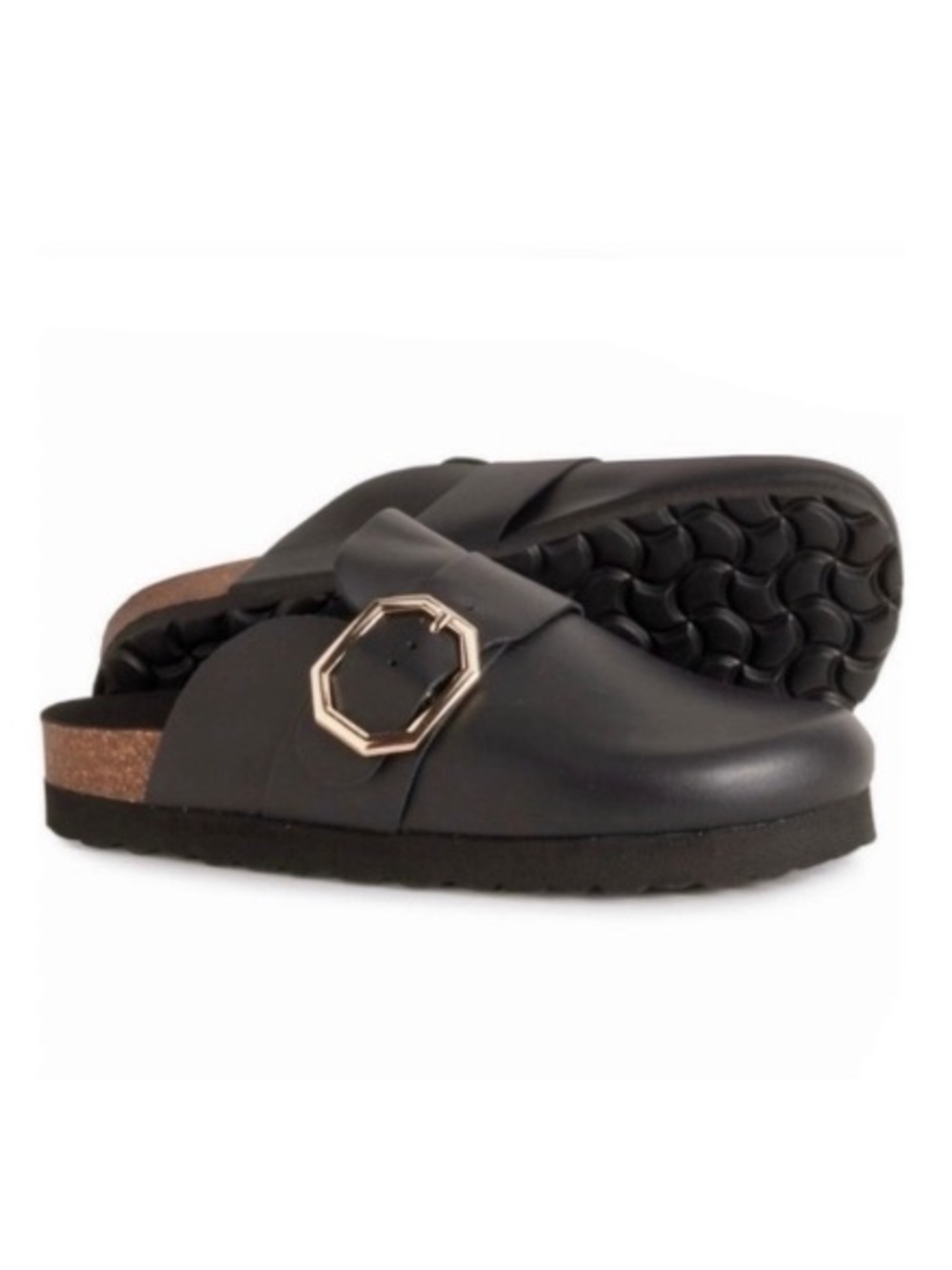 Bio Green Black Leather Slide Mules | 40